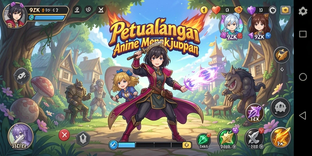 Tampilan gameplay seru di dunia Anime dalam 9ZK.