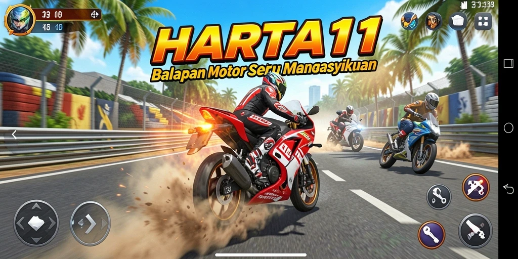 Tangkap momen seru balapan motor dalam HARTA11 dengan grafis mengesankan.