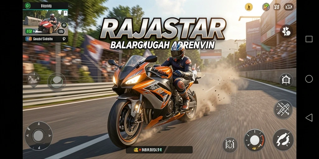 Tampilan gameplay intens balapan motor di RAJASTAR.