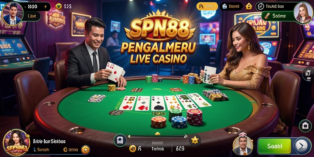 Tampilan utama gameplay SPN88 live casino dengan dealer langsung.